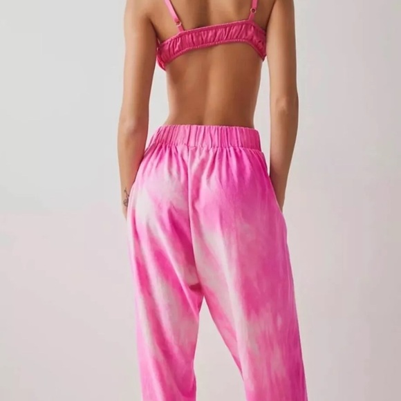 Free People Riverside Tool & Dye Louie Pants Raw Silk Tie Dye Pink White - Picture 3 of 6